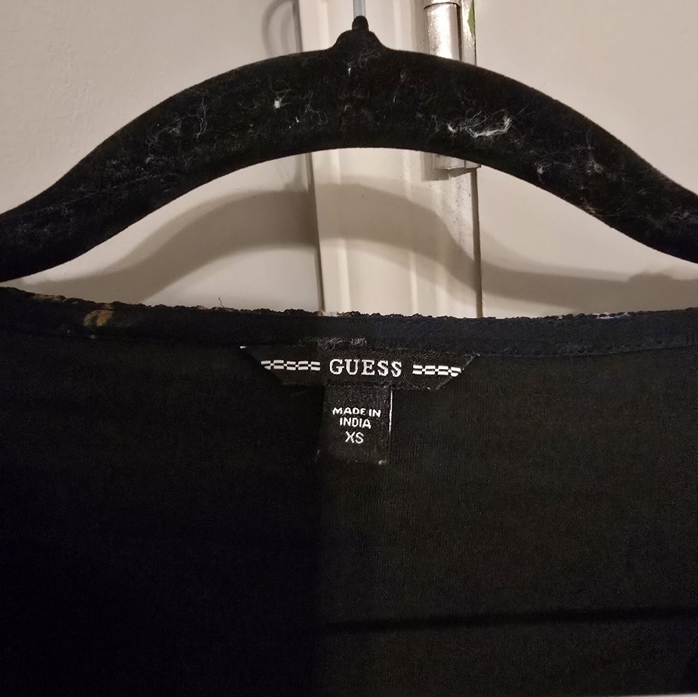 Guess XS Floral Smocked Waist Long-Sleeve Dress in Black Mini Spring Old Money - Picture 3 of 5